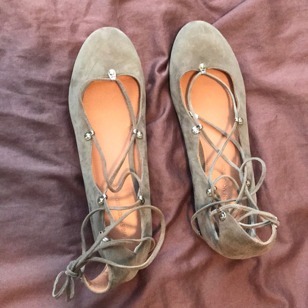Sigerson Morrison lace up grey suede flats